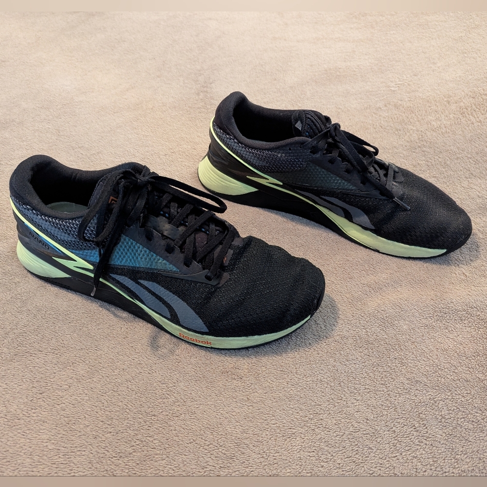 Reebok Nano X3, Mens 11.5, Black, Green and Blue Athletic Cross Training Shoes